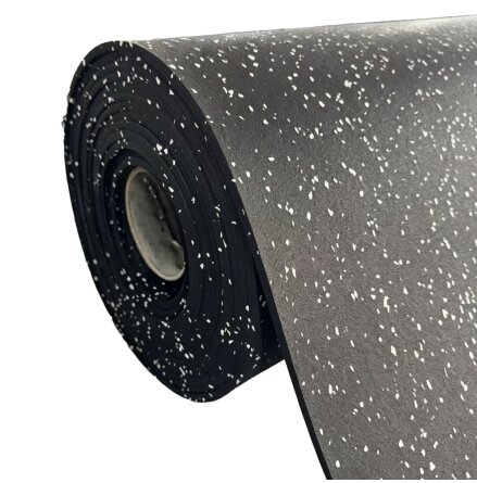 Gummigolv 6 mm p� rulle 1 x 8m/8 m�, Svart med vita flakes